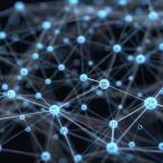 Glowing network nodes representing a blockchain